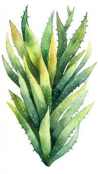watercolor aloe vera plant green leaves clip art preview