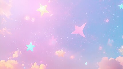 Dreamy Neon Starry Sky with Glowing Stars
