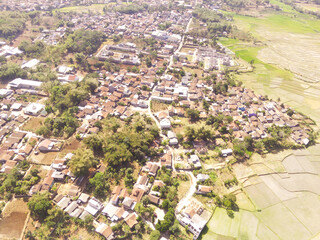 The Border of Bandung City. Panoramic Landscape of the edge of the city bordered by vast expanses...