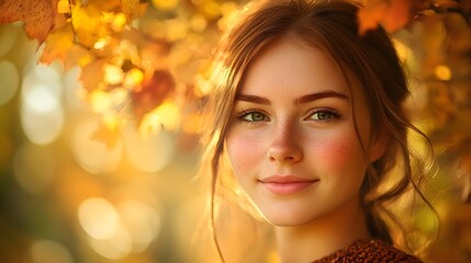 Fototapeta premium autumn portrait of a happy young woman outdoor. 