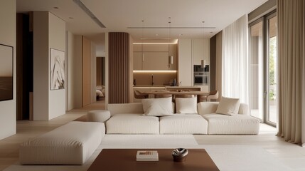 Fototapeta premium Modern interior featuring neutral tones and clean lines