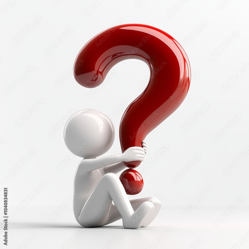 Poster white 3d figure holding a red question mark.