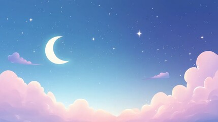 Dreamy Neon Sky with Soft Glowing Stars and Moon