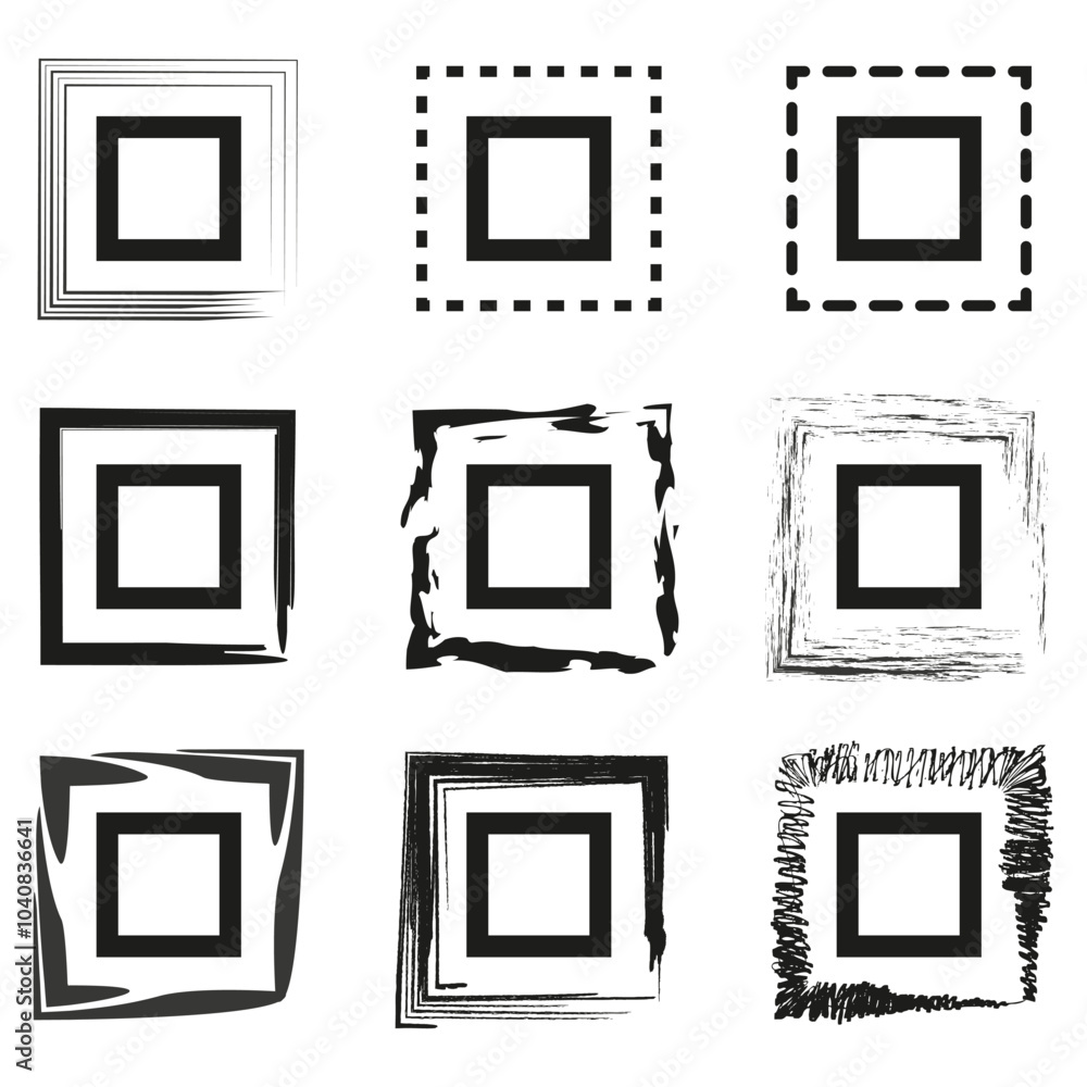 Poster abstract square frames. grunge border design. decorative square outlines. vector frame elements.