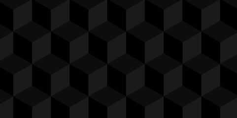 Vector dark black geometric cube hexagon surface texture design. minimal wall and floor tiles black cubies block mete thin smooth structure isometric grid banner and wallpaper.