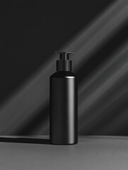 Elegant Black Lotion Bottle on Gray Surface