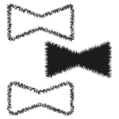 Bow tie icons. Hairy edge style. Three bow shapes. Vector collection.