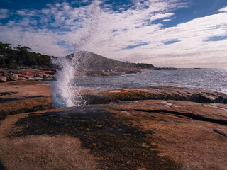 Coastal Blowhole Spouting Water