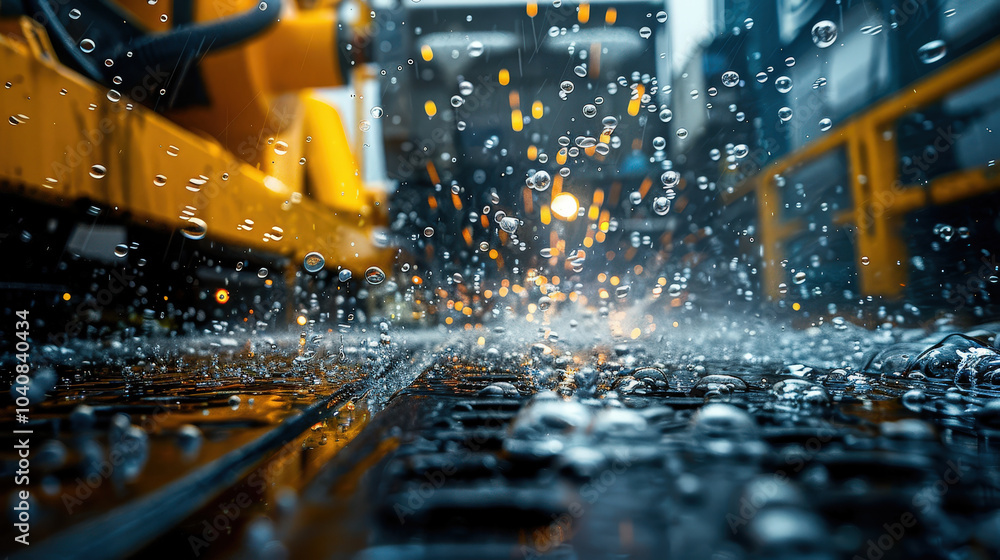 Poster dramatic close up of water droplets splashing on surface, creating mesmerizing effect with reflectio