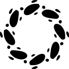 Circle of oval shapes. Black round elements in a wreath. Transparent background. Use for mark making, masks, masking, overlays or montage Vector illustration