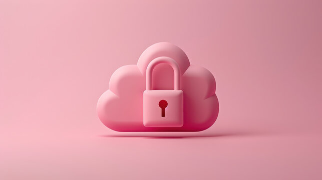 Secure data is represented by pink cloud icon with lock, symbolizing protection and privacy in digital environments. This conveys sense of safety and reliability