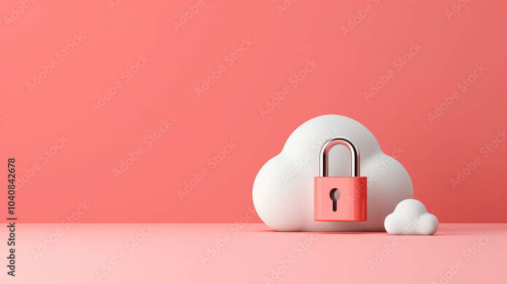 Poster secure padlock on cloud symbolizes cloud security services, representing safety and protection in di