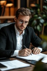 Obraz premium Portrait of a lawyer preparing legal documents in a professional setting