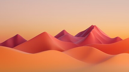 A stylized sunset image featuring a series of orange and reddish hills, with a lighter sky in the background.