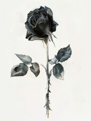 Watercolor Black Rose with Thorns