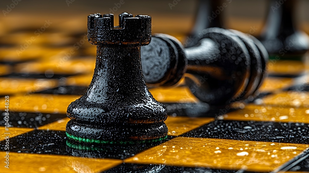 Poster Intense Chess Midgame Composition with Strategically Positioned Pieces and Copy Space for Text on Isolated Background