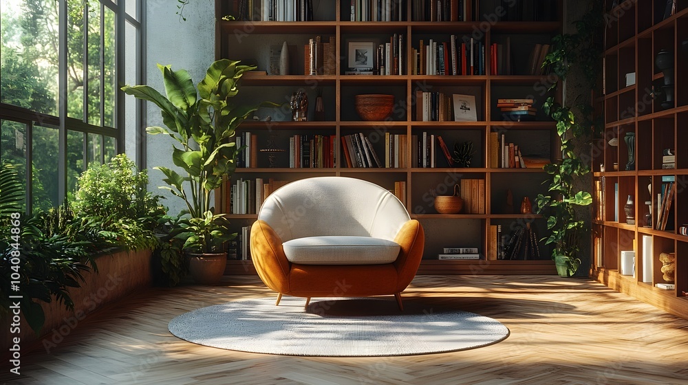 Poster cozy and inviting modern reading room with a minimalist yet elegant design featuring a comfortable a