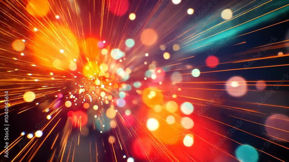 Poster a colorful burst of light streaks across a dark background, creating a dynamic and energetic visual