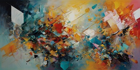 Glitching Emotion: Abstract Expressionism Meets Geometry"
 abstract expressionist composition, featuring broad, sweeping brushstrokes in oil paint, is interrupted by glitch art