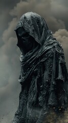 Fototapeta premium Mysterious Hooded Figure in a Dark and Gloomy Setting