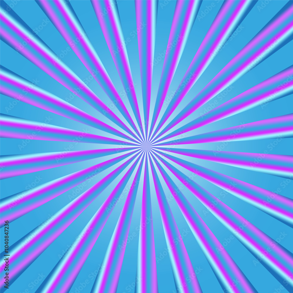 Poster sunburst background pattern. vibrant blue pink rays. abstract radial design. bright vector element.