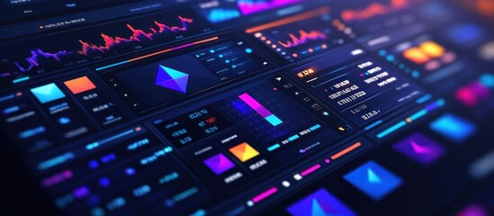 Obraz premium A close-up of a computer screen displaying a variety of graphs, charts, and data.