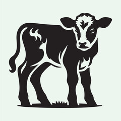 baby cow silhouette vector icon black and white  full body