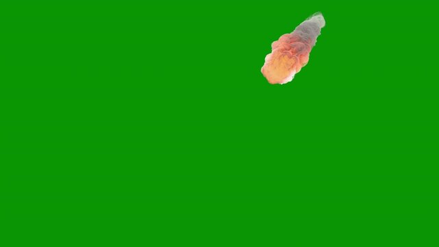 Meteor, asteroid or comet flying through space and entering earth's atmosphere, green screen transparent background, 4k 30p