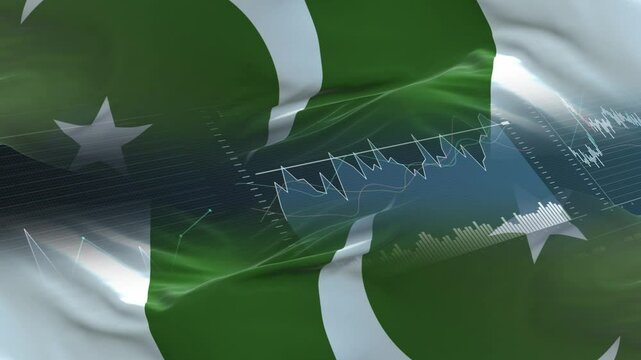 Pakistan flag - Waving flag on report analytics data statement
