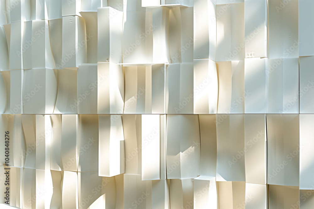 Poster abstract background 3d wallpaper with layered 3d panels with soft light passing through.