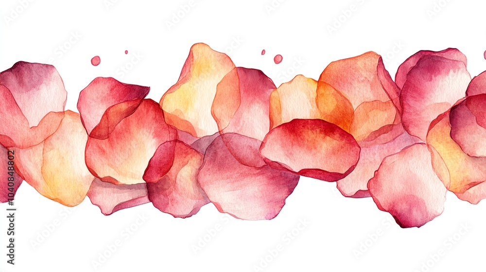 Wall mural watercolor seamless pattern with red and yellow rose petals isolated on white background.