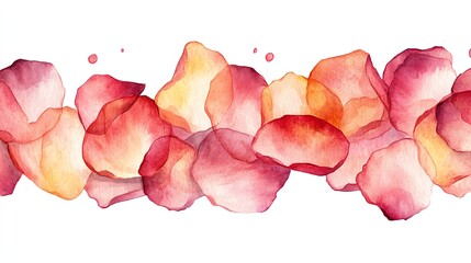Watercolor seamless pattern with red and yellow rose petals isolated on white background.