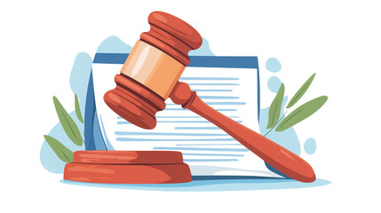 A stylized gavel rests on a document, symbolizing legal authority and the judicial system against a backdrop of abstract shapes.