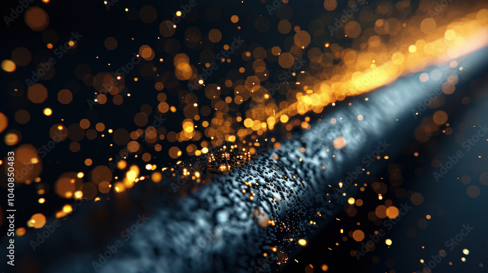 Poster mesmerizing abstract image featuring shimmering particles and glowing line, creating sense of depth and movement. interplay of light and texture evokes captivating atmosphere