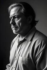 Fototapeta premium a middle-aged prisoner man with a furrowed brow and a weary expression. dishevelled, crime, criminal, arrest. jail, jail cell, prison, incarceration, convict, punishment, confinement, sadness