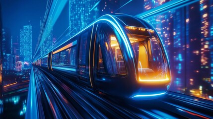 Fototapeta premium A futuristic train gliding through a neon-lit