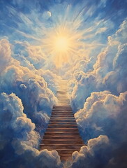 photorealistic style clouds stairs, AI generated