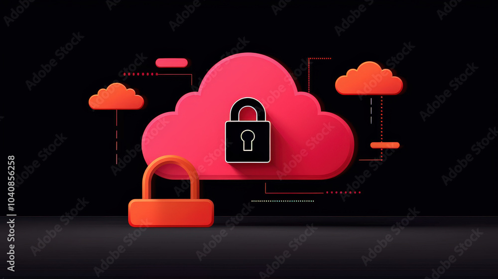 Poster secure cloud storage icon with padlock symbolizing data protection and privacy. vibrant colors and m