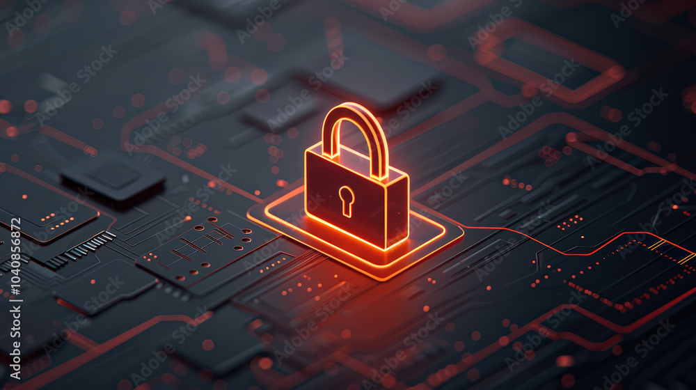 Poster digital illustration of secure cloud with padlock symbolizing cybersecurity and data protection. vib