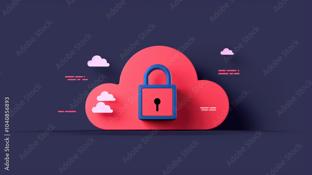 Aufkleber digital illustration of secure cloud with padlock symbolizing data protection and privacy. vibrant c