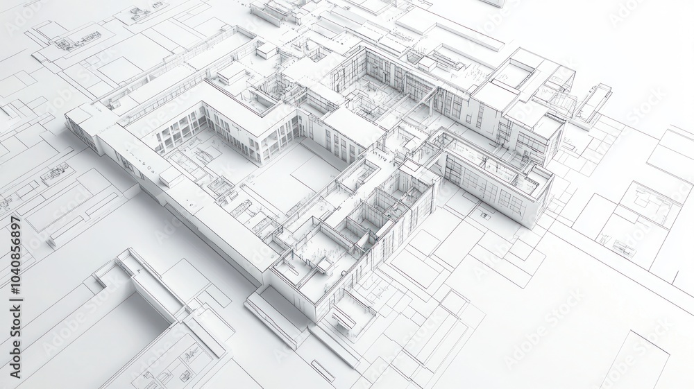 Poster architectural blueprint of a complex building layout.