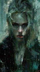 Intense Portrait of a Woman in Green Tones