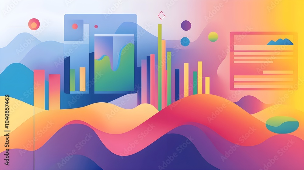 Poster abstract colorful gradient background with data charts and graphs