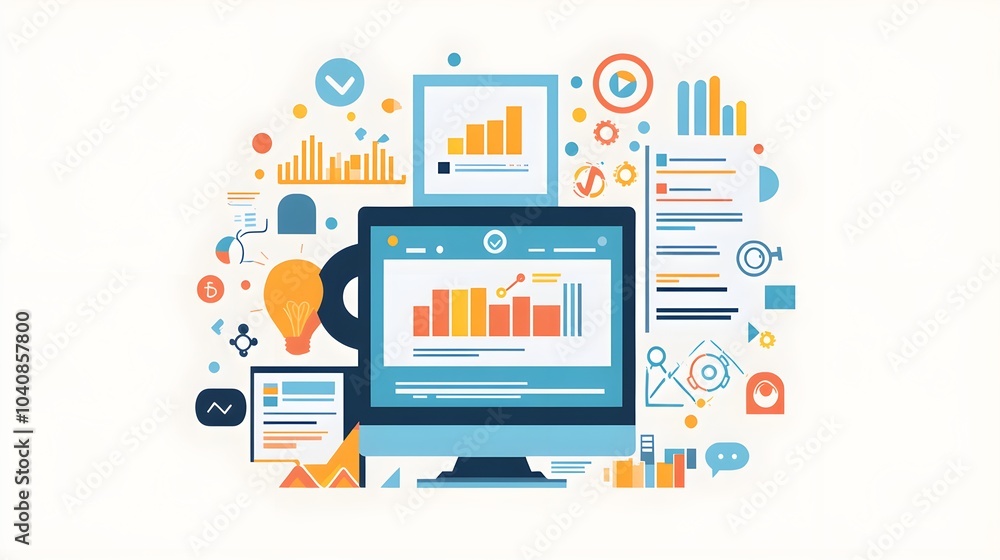 Poster data analysis and business intelligence on computer screen
