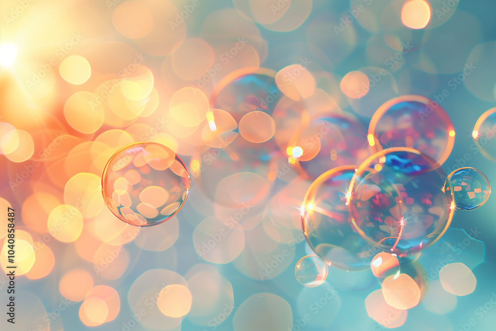 Poster abstract background 3d wallpaper with 3d translucent orbs hovering against a soft gradient.