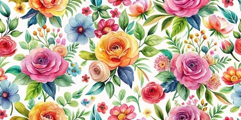 A vibrant tapestry of watercolor blooms, painted with layers of color and intricate details, showcasing the beauty of nature's blossoming artistry.