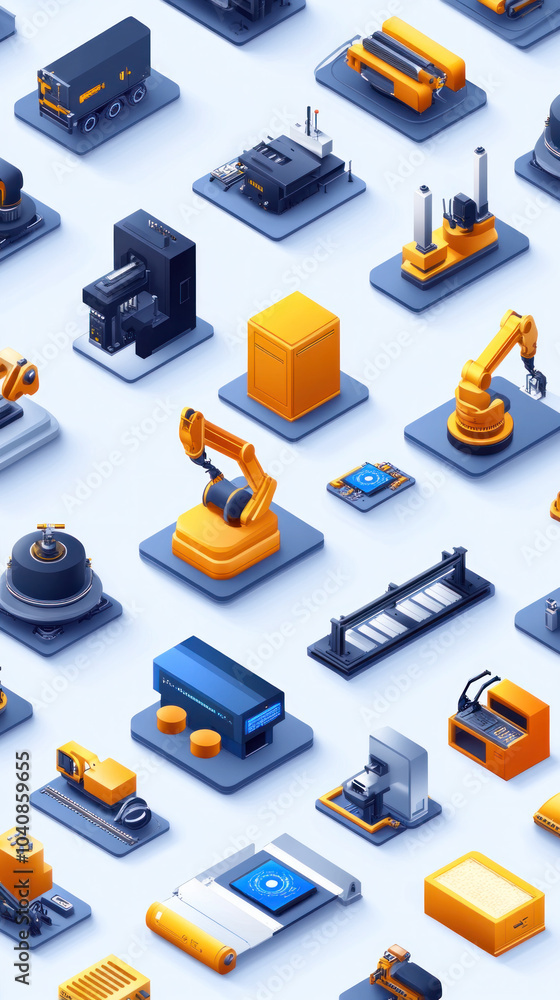 Poster a collection of industrial machines and equipment are shown in a grid pattern. the machines are of v