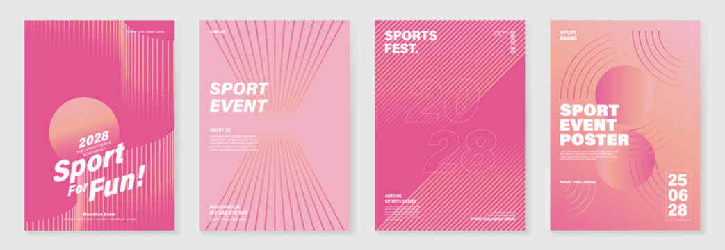 Sport event poster design background vector set. Running sport cover template with vibrant abstract gradient geometric shape. Ideal design for social media, flyer, promotion, card.