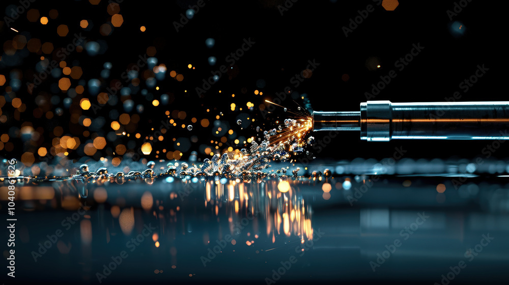 Poster underwater cutting torch creating sparks and bubbles, showcasing mesmerizing display of light and wa