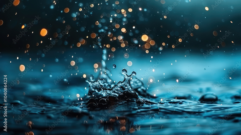 Poster mesmerizing close up of water droplets splashing in serene environment, creating beautiful display o